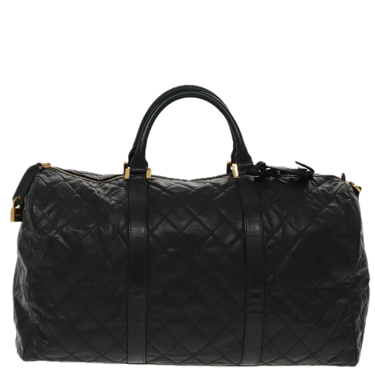 CHANEL Boston Bag Leather 2way Black Gold CC 94229
