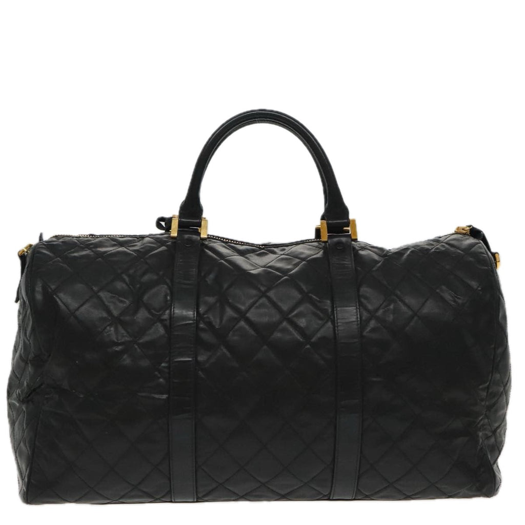 CHANEL Boston Bag Leather 2way Black Gold CC 94229