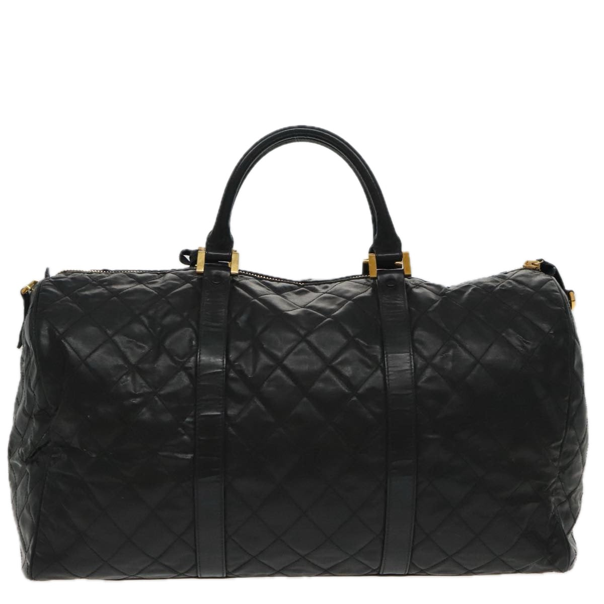 CHANEL Boston Bag Leather 2way Black Gold CC 94229