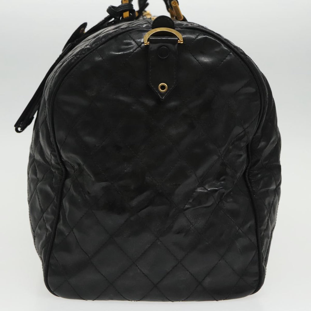 CHANEL Boston Bag Leather 2way Black Gold CC 94229