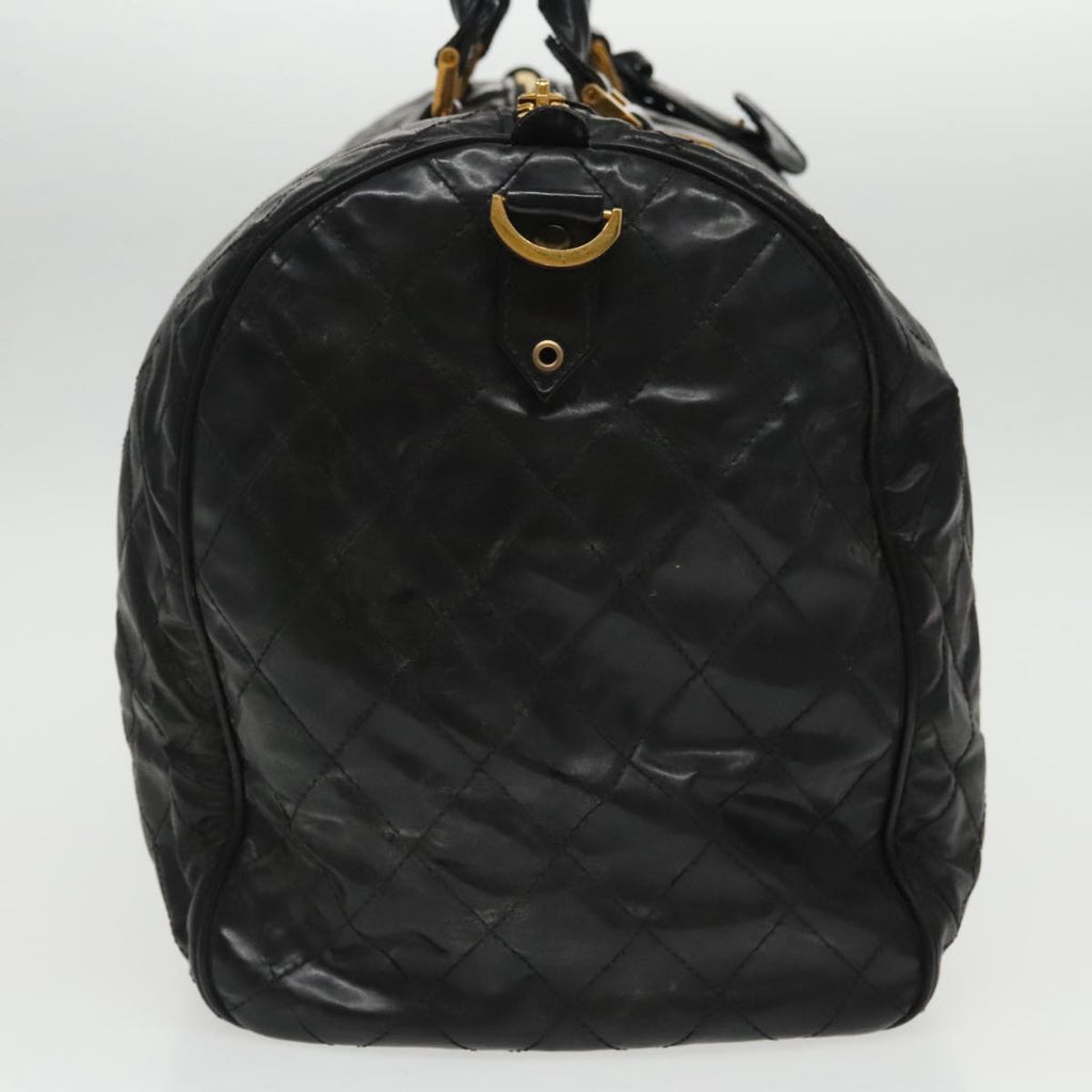 CHANEL Boston Bag Leather 2way Black Gold CC 94229
