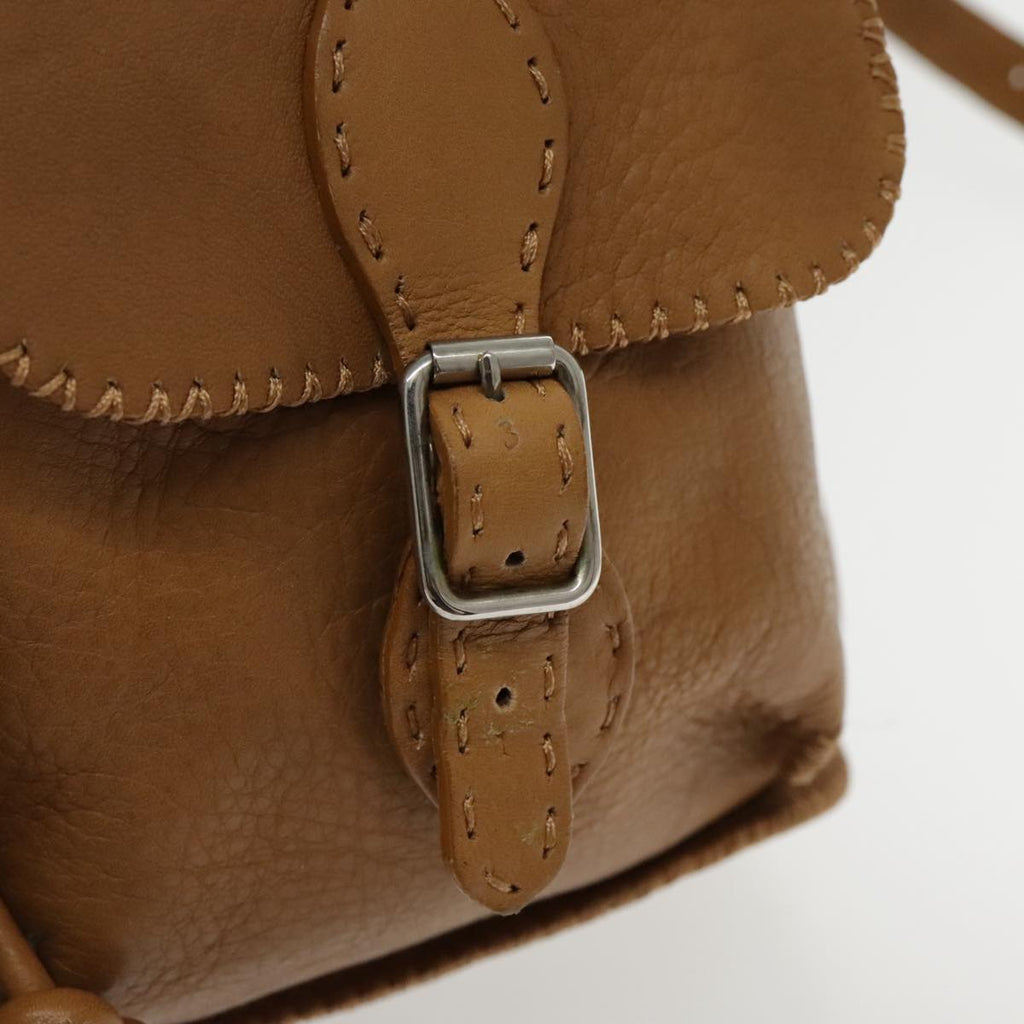 FENDI Backpack Leather Gold Brown 94235