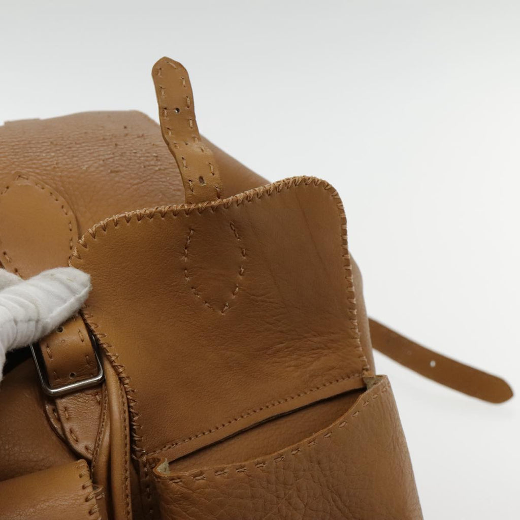 FENDI Backpack Leather Gold Brown 94235