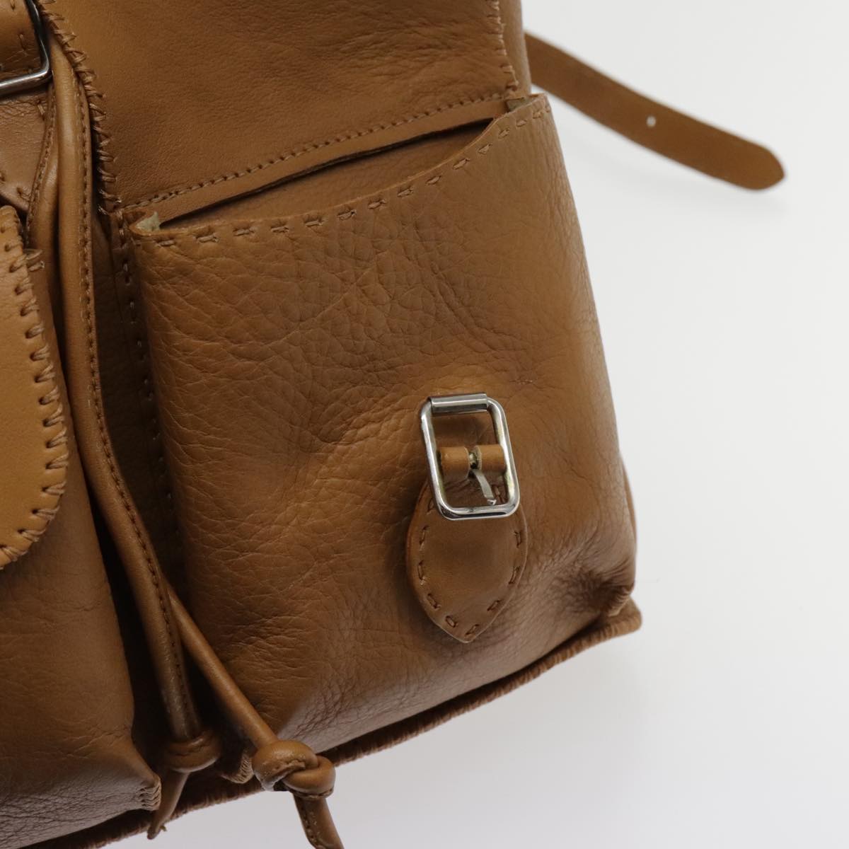 FENDI Backpack Leather Gold Brown 94235