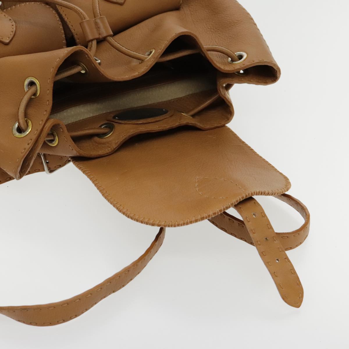 FENDI Backpack Leather Gold Brown 94235