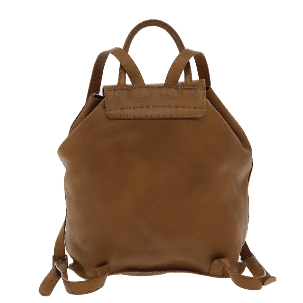 FENDI Backpack Leather Gold Brown 94235