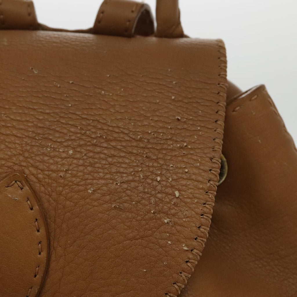 FENDI Backpack Leather Gold Brown 94235