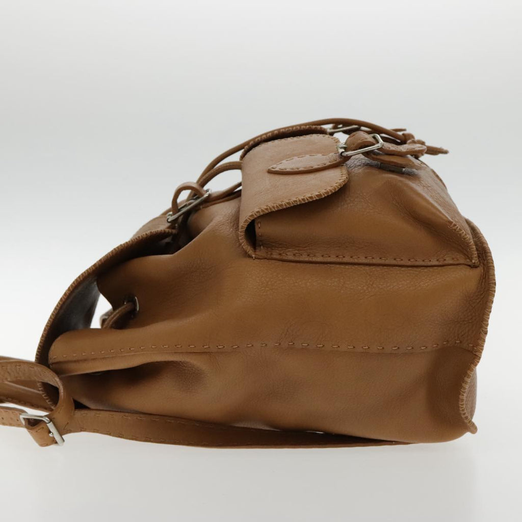 FENDI Backpack Leather Gold Brown 94235