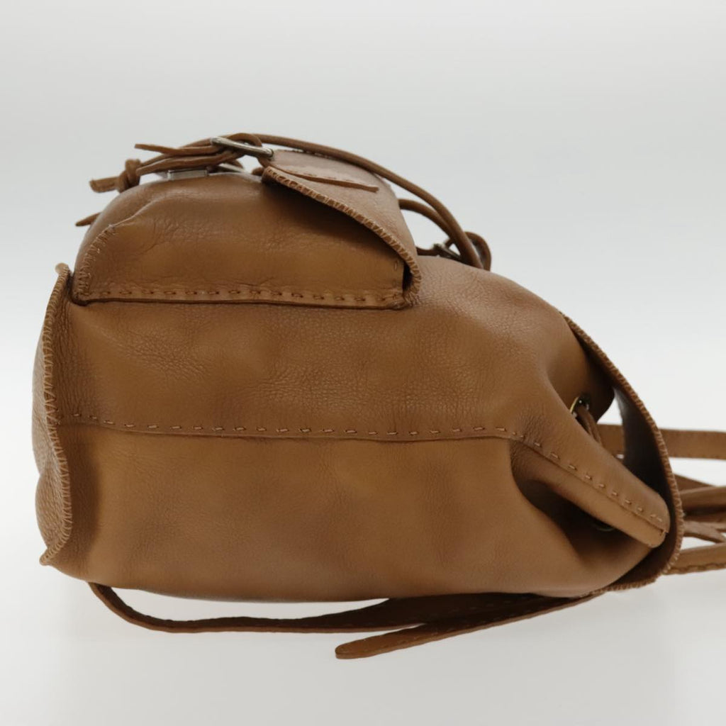FENDI Backpack Leather Gold Brown 94235