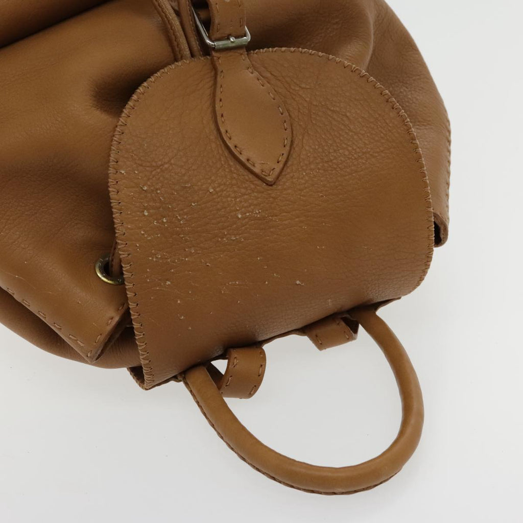 FENDI Backpack Leather Gold Brown 94235
