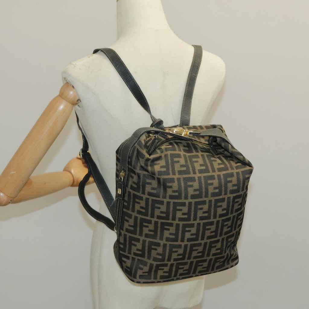 FENDI Zucca Canvas Backpack Brown Black Gold 94295