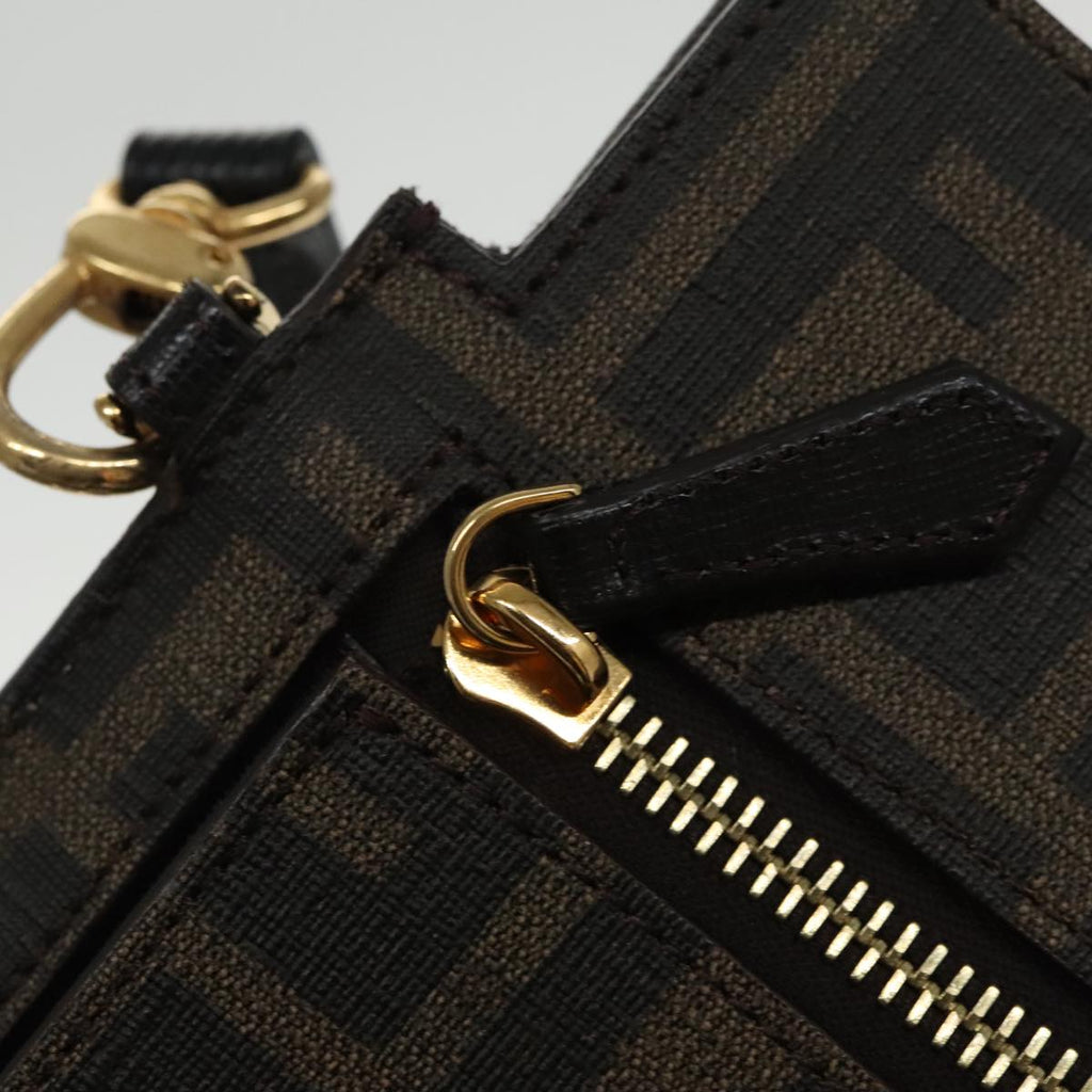 FENDI Zucca Canvas Shoulder Bag Black Brown gold 94296