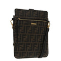 FENDI Zucca Canvas Shoulder Bag Black Brown gold 94296