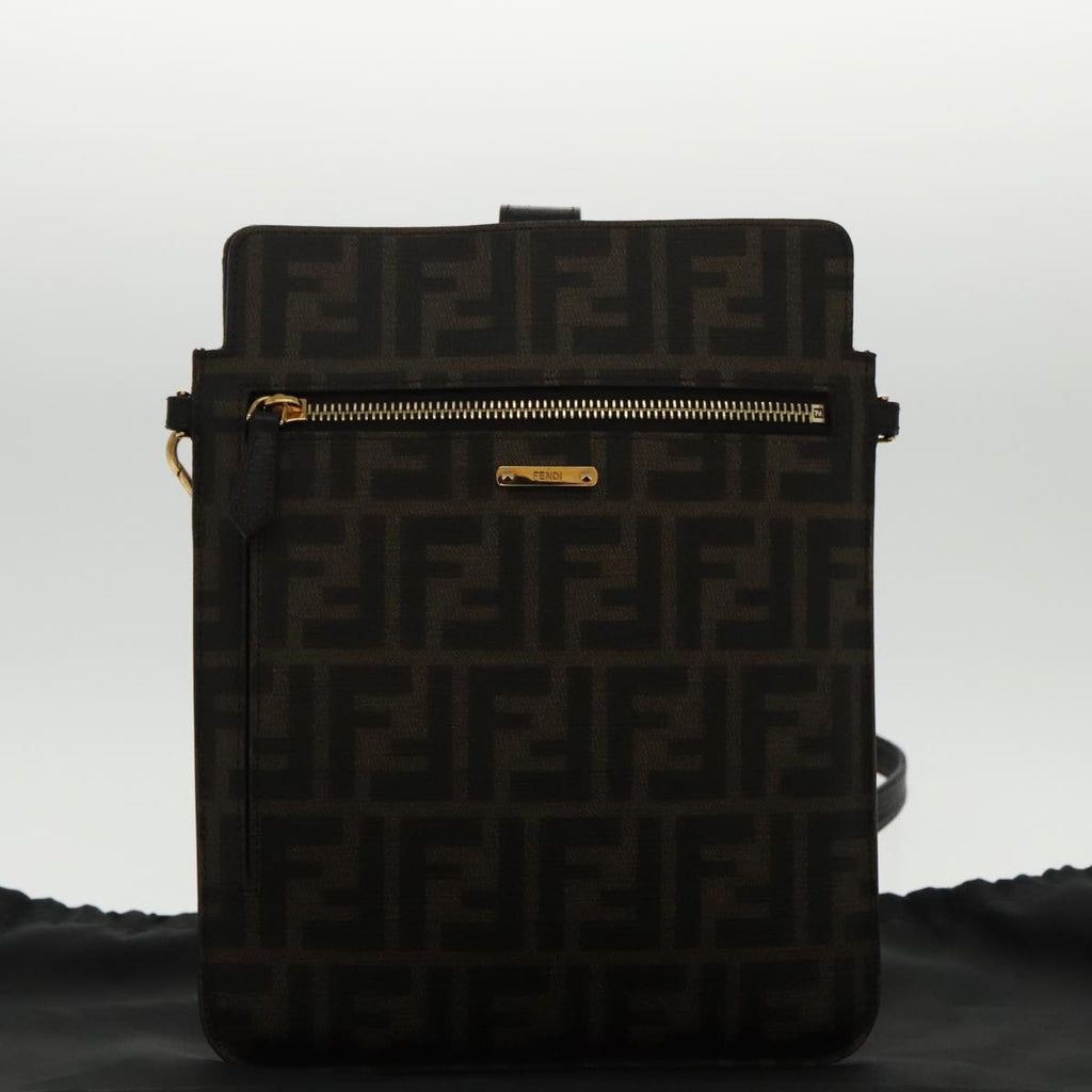 FENDI Zucca Canvas Shoulder Bag Black Brown gold 94296