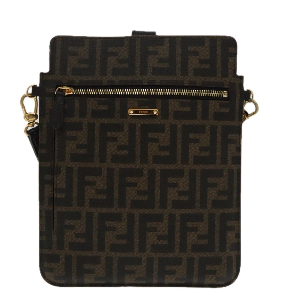 FENDI Zucca Canvas Shoulder Bag Black Brown gold 94296