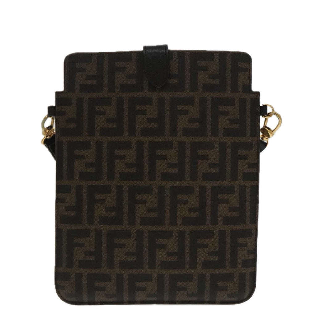 FENDI Zucca Canvas Shoulder Bag Black Brown gold 94296
