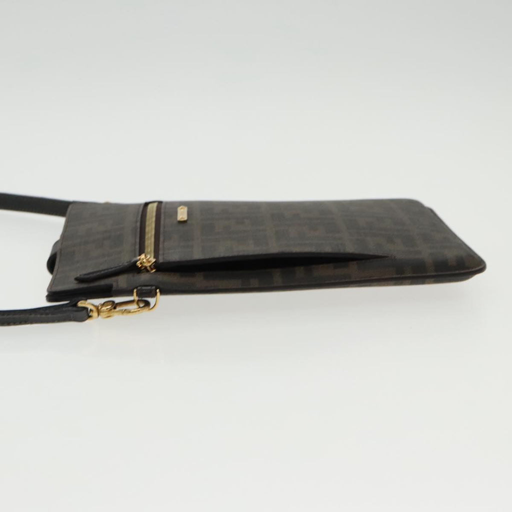 FENDI Zucca Canvas Shoulder Bag Black Brown gold 94296