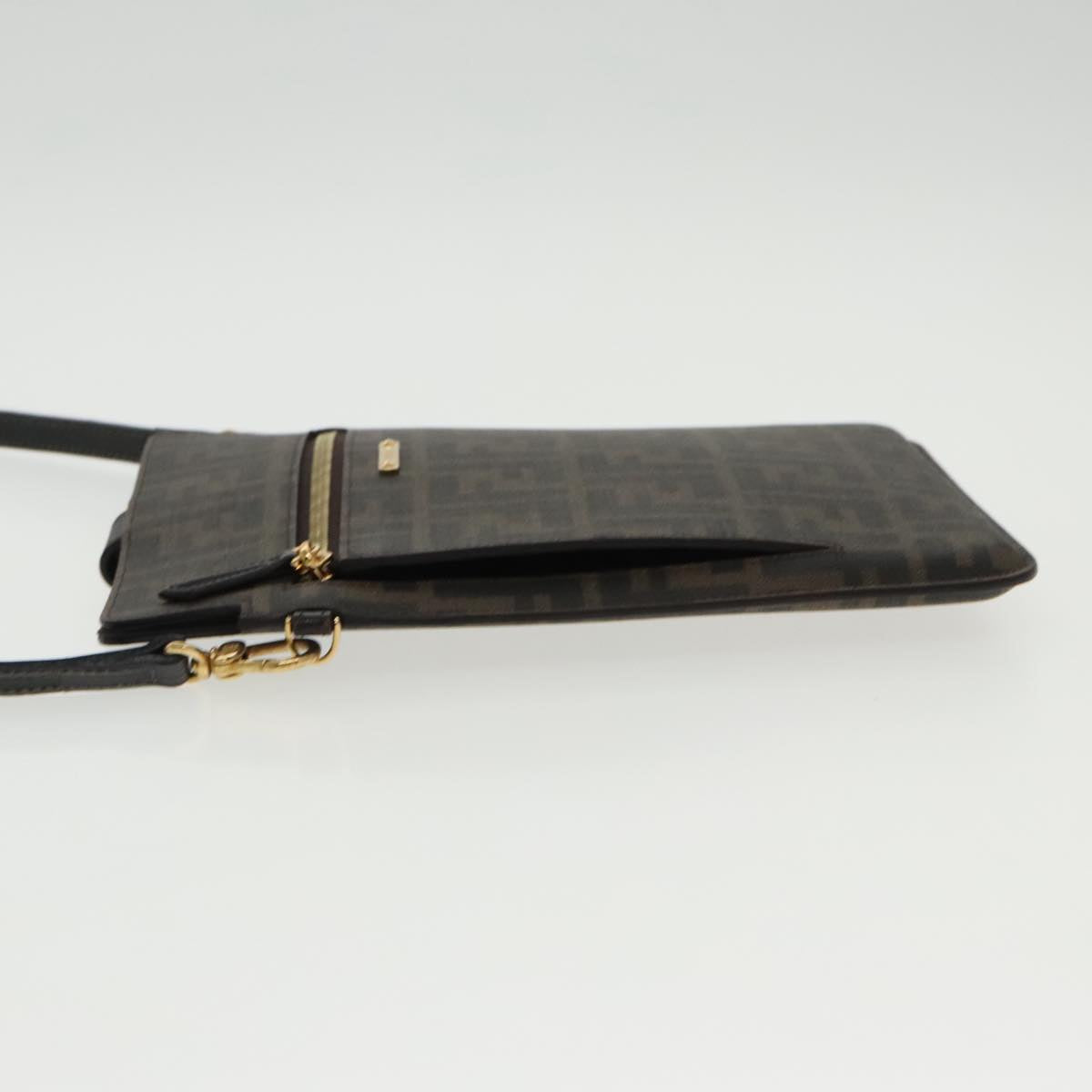 FENDI Zucca Canvas Shoulder Bag Black Brown gold 94296