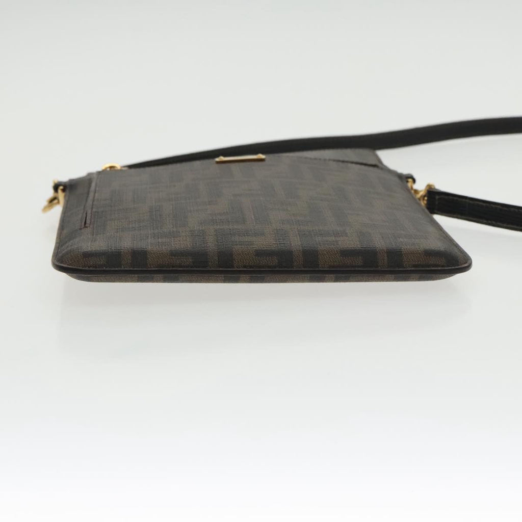FENDI Zucca Canvas Shoulder Bag Black Brown gold 94296