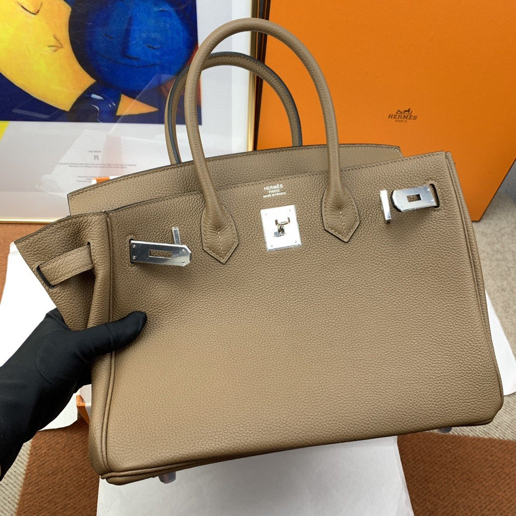 HM Birkin 30 Togo Etoupe Bag Silver Hardware For Women, Women’s Handbags 11.8in/30cm