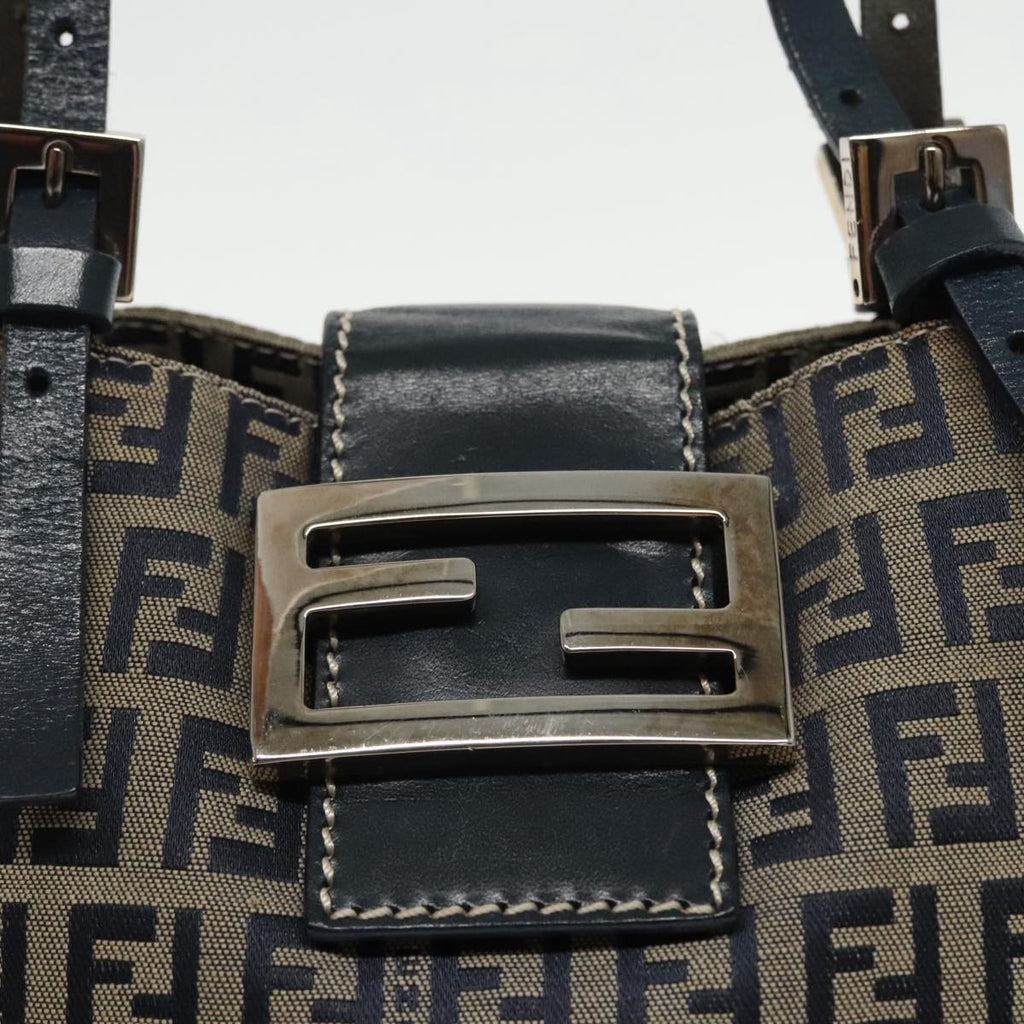 FENDI Zucchino Canvas Hand Bag Navy Silver 94429