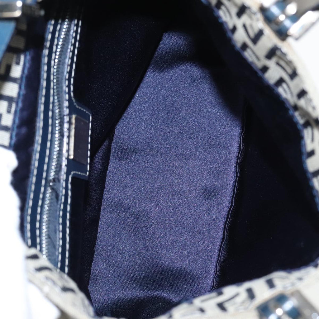 FENDI Zucchino Canvas Hand Bag Navy Silver 94429