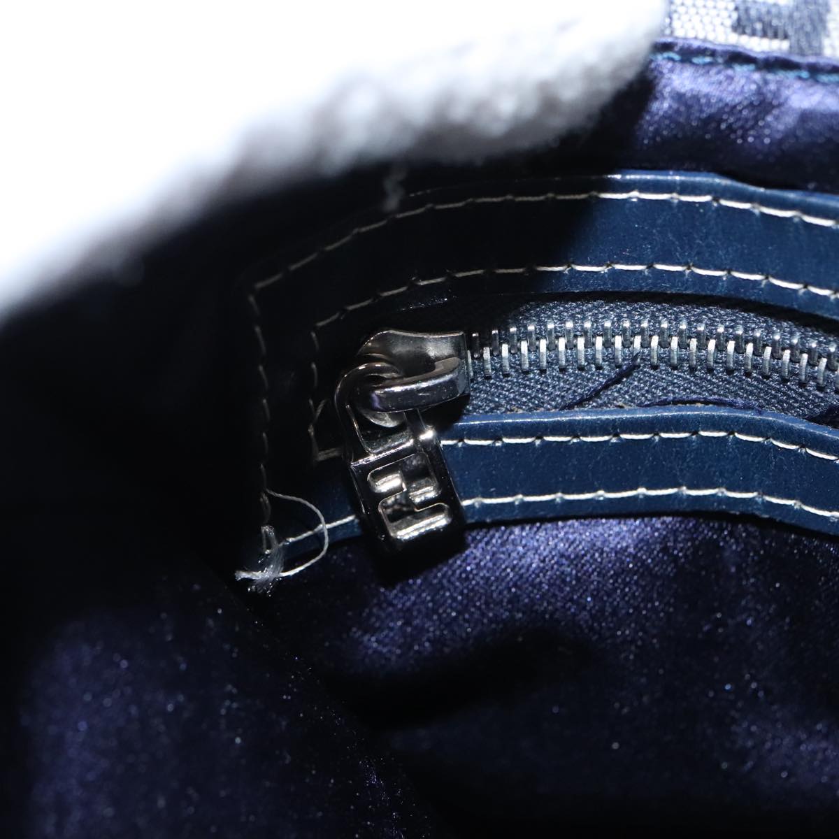 FENDI Zucchino Canvas Hand Bag Navy Silver 94429