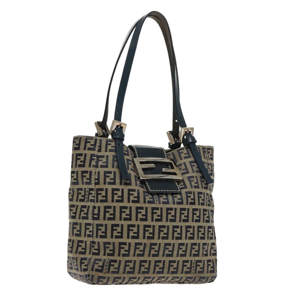 FENDI Zucchino Canvas Hand Bag Navy Silver 94429