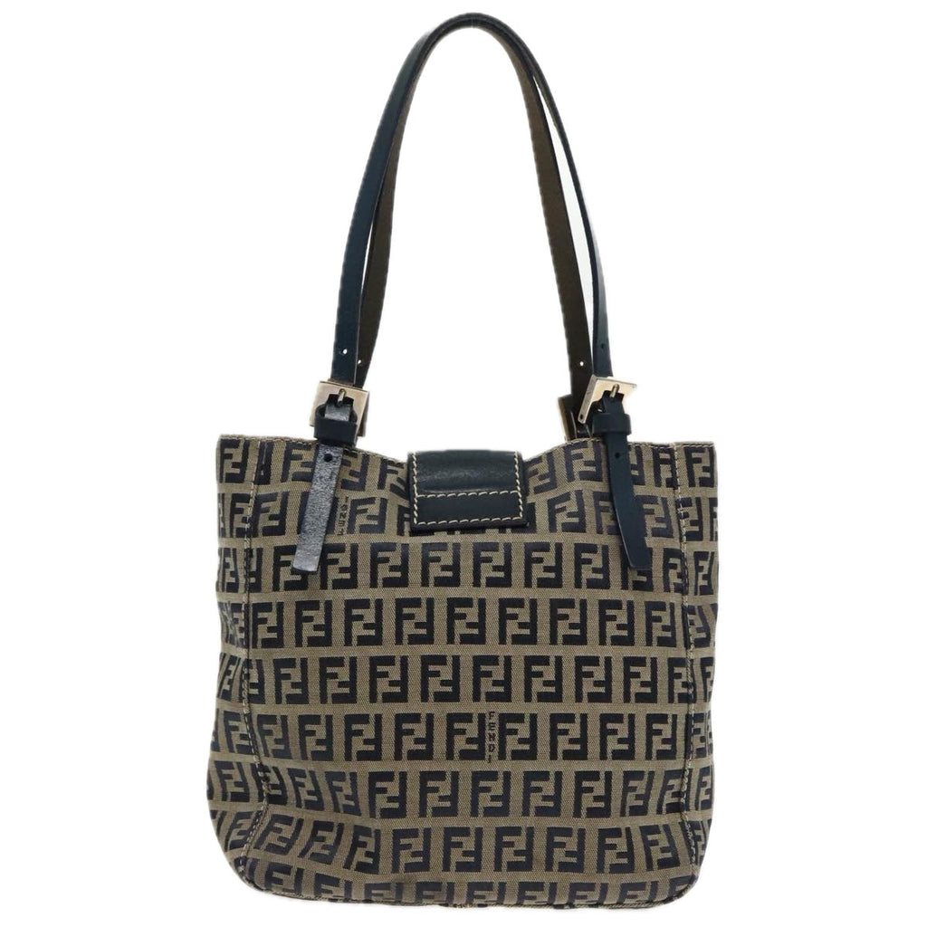 FENDI Zucchino Canvas Hand Bag Navy Silver 94429