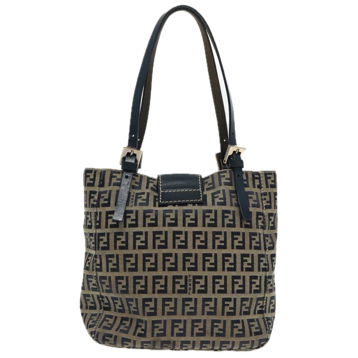 FENDI Zucchino Canvas Hand Bag Navy Silver 94429