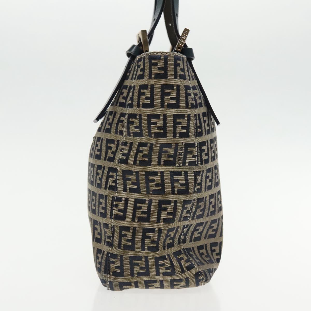 FENDI Zucchino Canvas Hand Bag Navy Silver 94429