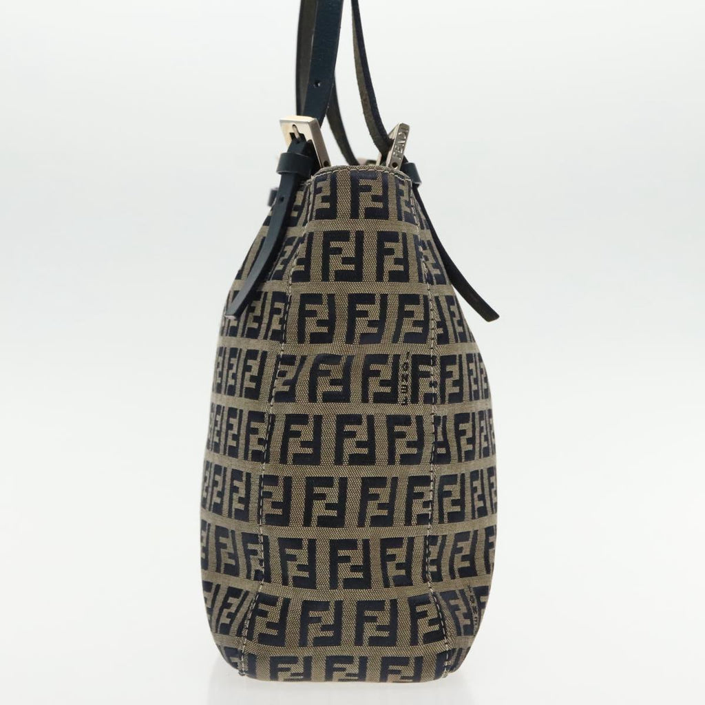 FENDI Zucchino Canvas Hand Bag Navy Silver 94429