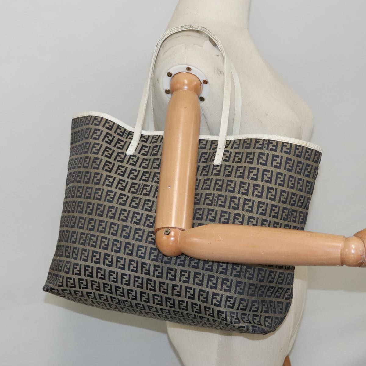 FENDI Zucchino Canvas Tote Bag Navy 94430