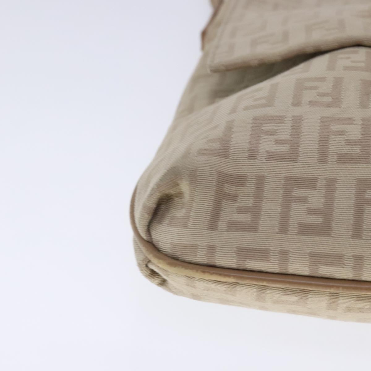 FENDI Zucchino Canvas Shoulder Bag Beige Gold 94453