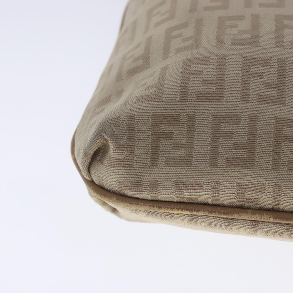 FENDI Zucchino Canvas Shoulder Bag Beige Gold 94453