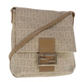 FENDI Zucchino Canvas Shoulder Bag Beige Gold 94453