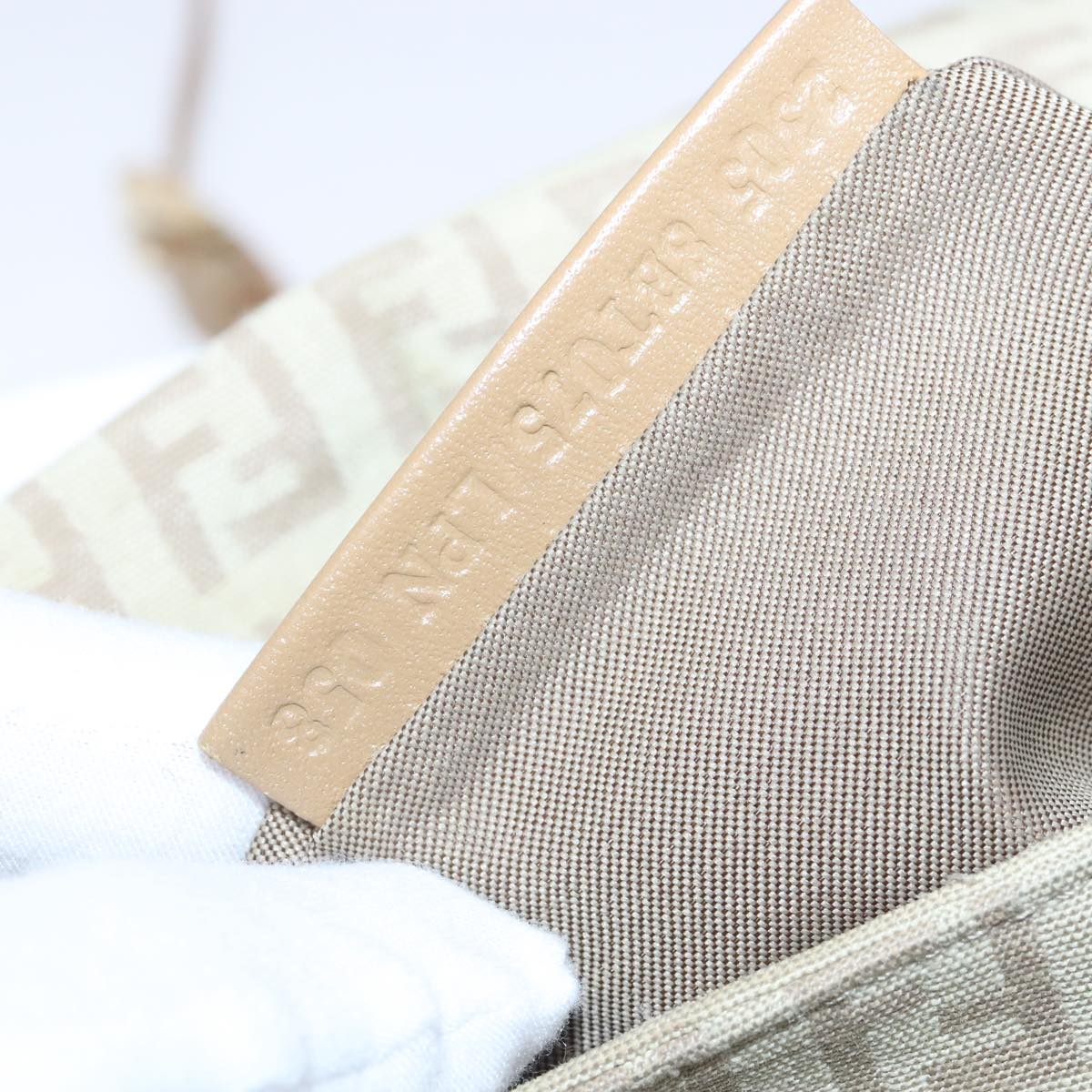 FENDI Zucchino Canvas Shoulder Bag Beige Gold 94453