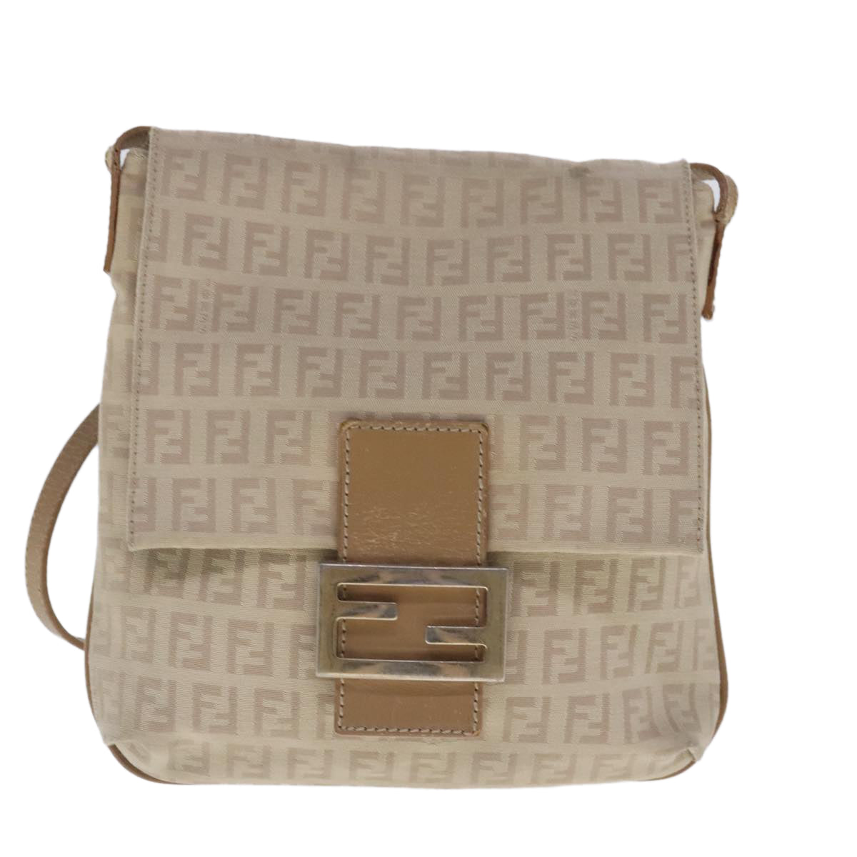 FENDI Zucchino Canvas Shoulder Bag Beige Gold 94453