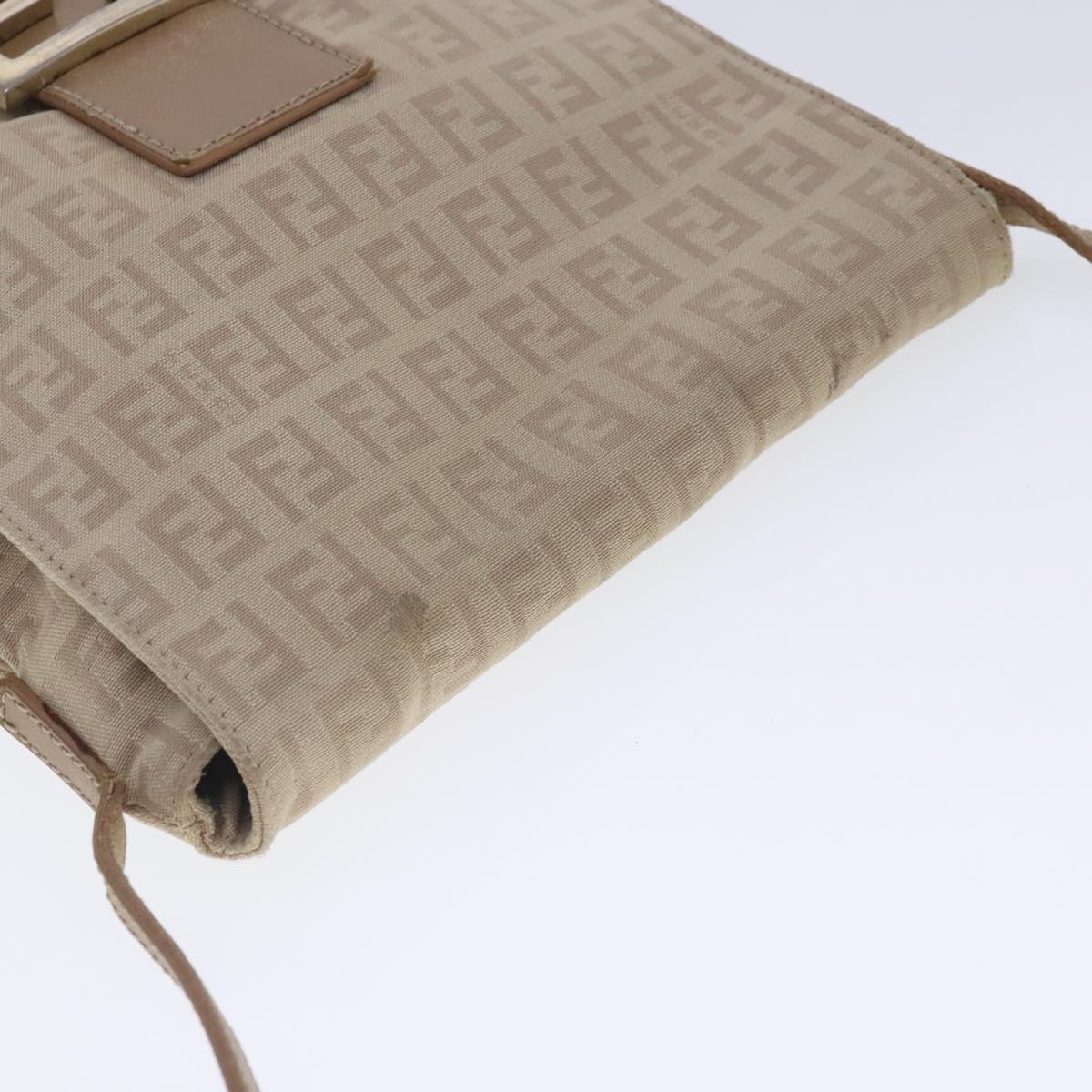 FENDI Zucchino Canvas Shoulder Bag Beige Gold 94453