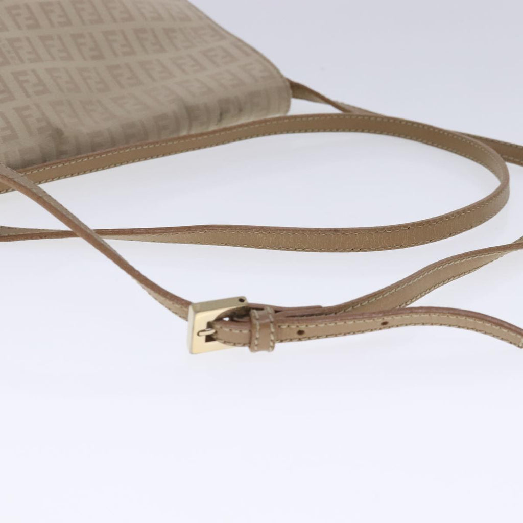 FENDI Zucchino Canvas Shoulder Bag Beige Gold 94453