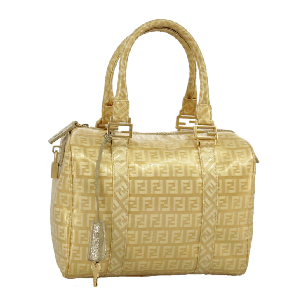 FENDI Zucchino Canvas Hand Bag Gold 94454