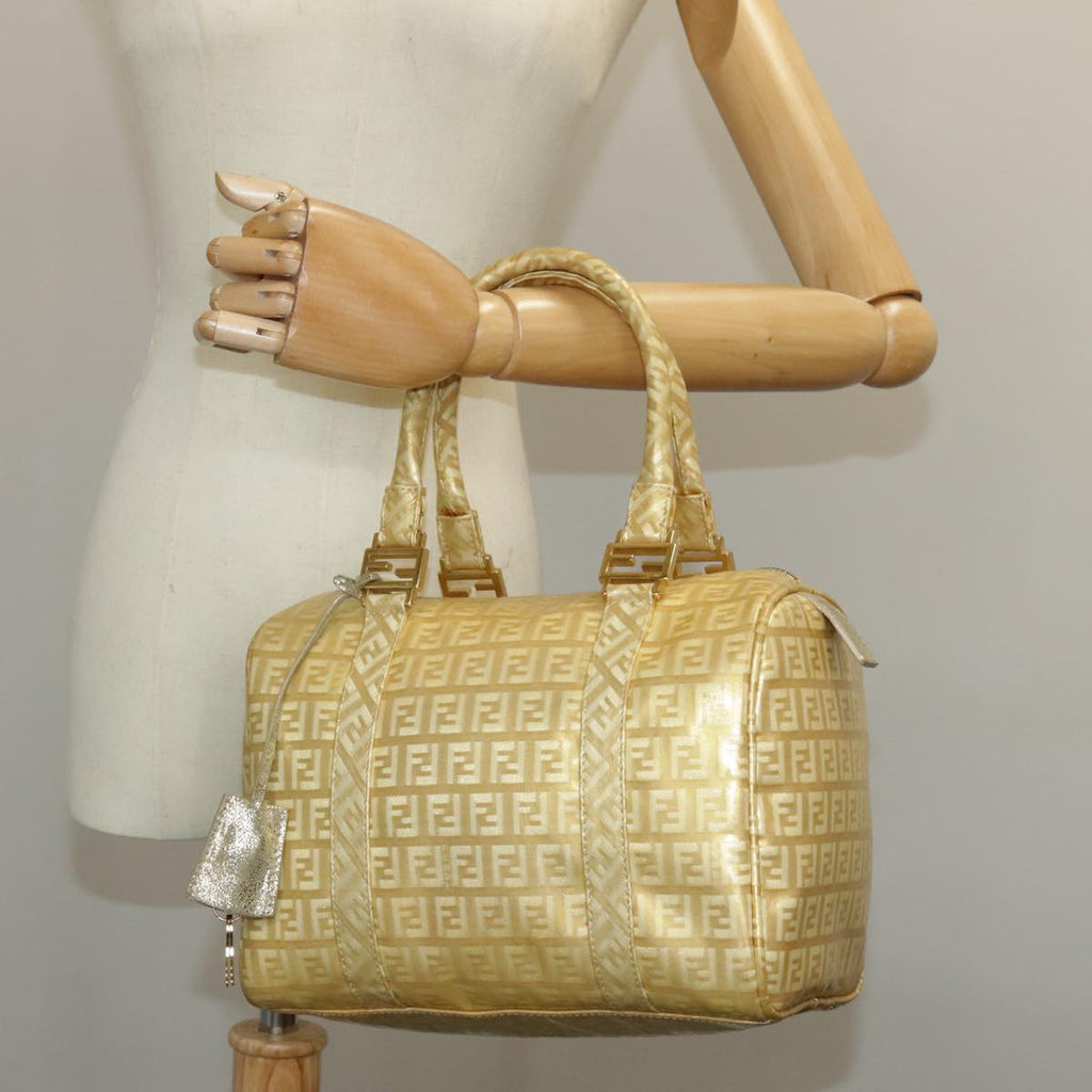FENDI Zucchino Canvas Hand Bag Gold 94454