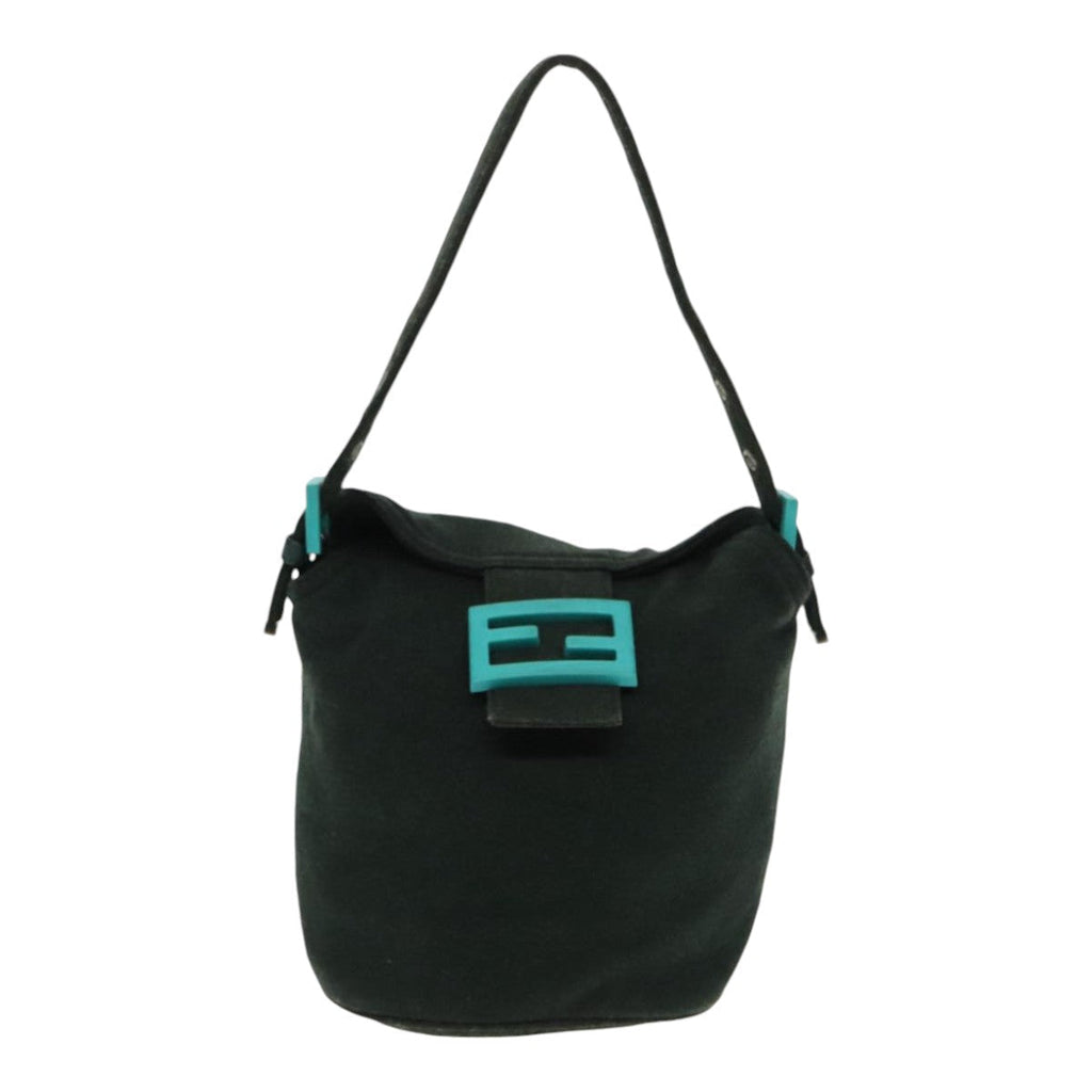 FENDI Mamma Baguette Shoulder Bag Cotton Green Silver 94455