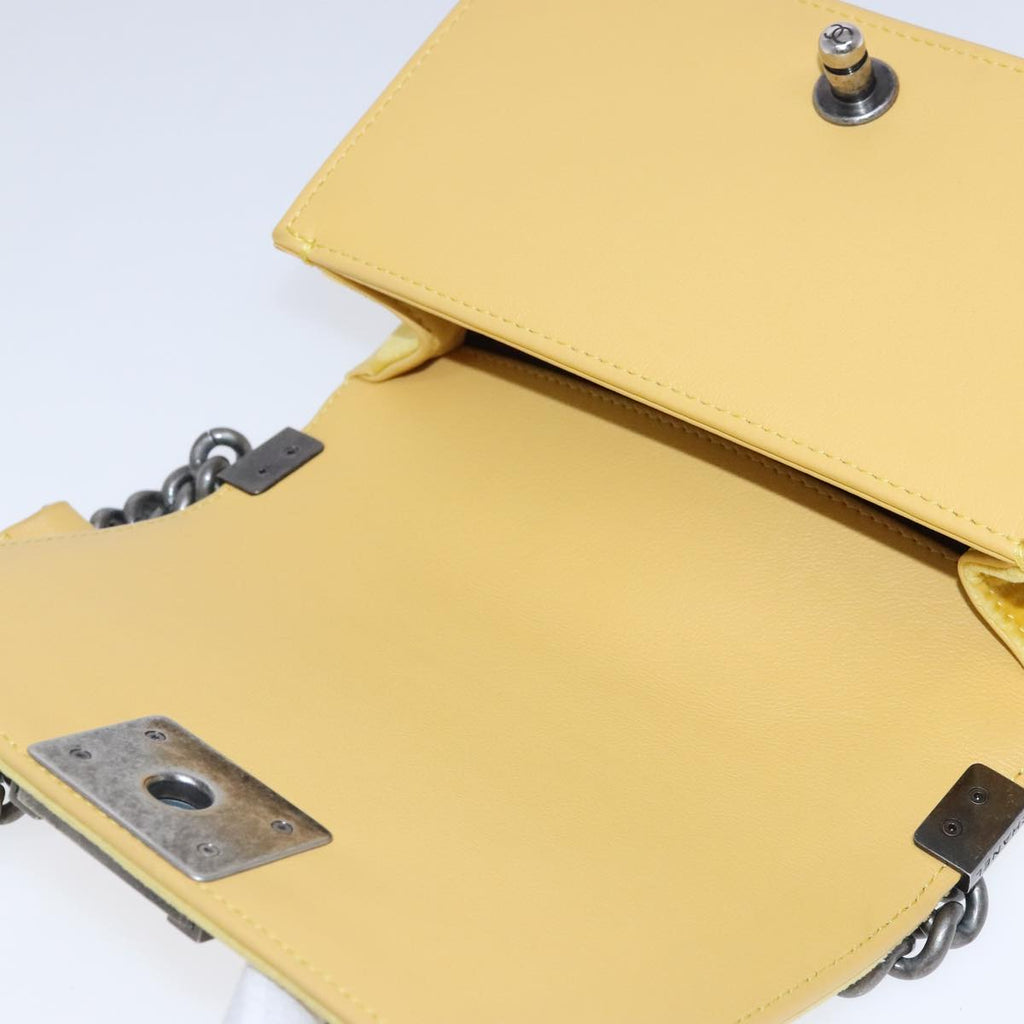 CHANEL Matelasse 20 Chain Boy Chanel Shoulder Bag Velor Yellow CC 94468A