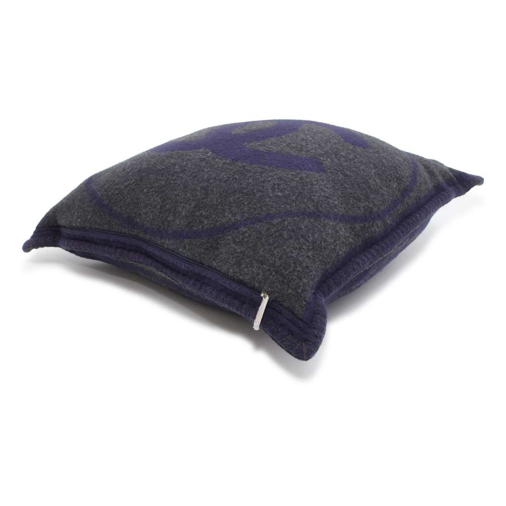 CHANEL Logo/Circle Double Face Cushion Gray/Navy Wool 90% Cashmere10%