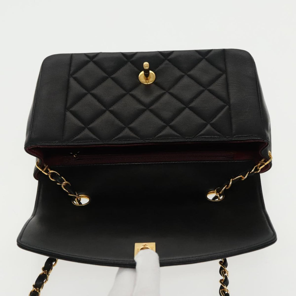 CHANEL Diana Matelasse Chain Shoulder Bag Lamb Skin Black Gold CC 94641S