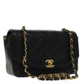 CHANEL Diana Matelasse Chain Shoulder Bag Lamb Skin Black Gold CC 94641S