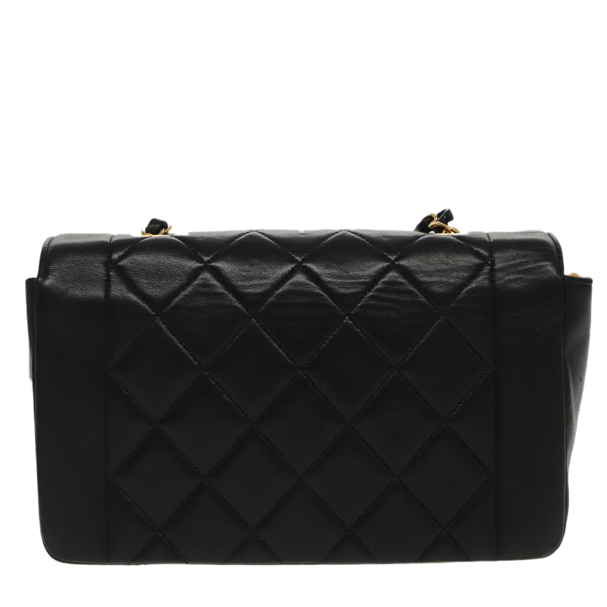 CHANEL Diana Matelasse Chain Shoulder Bag Lamb Skin Black Gold CC 94641S