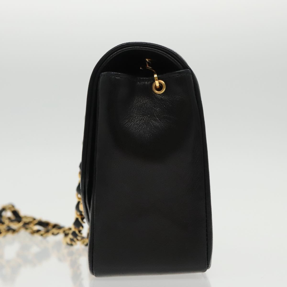 CHANEL Diana Matelasse Chain Shoulder Bag Lamb Skin Black Gold CC 94641S