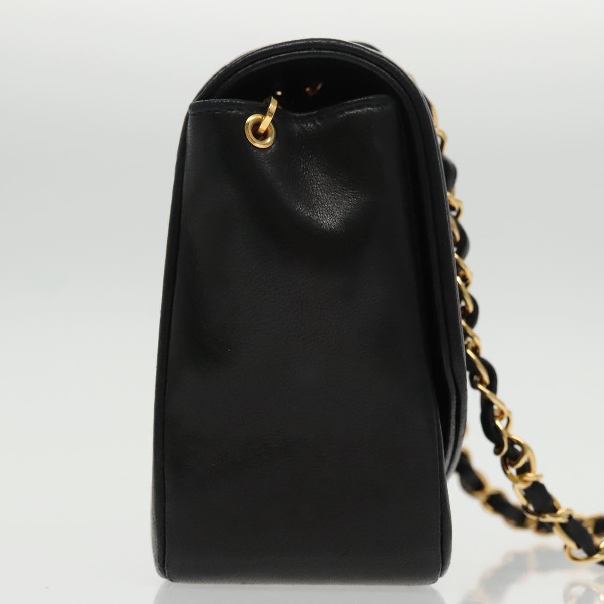 CHANEL Diana Matelasse Chain Shoulder Bag Lamb Skin Black Gold CC 94641S